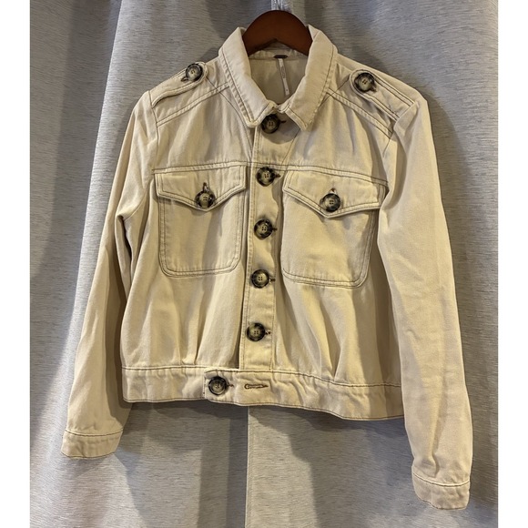 Free People Ivory Eisenhower Denim Jacket Size S - Picture 2 of 7